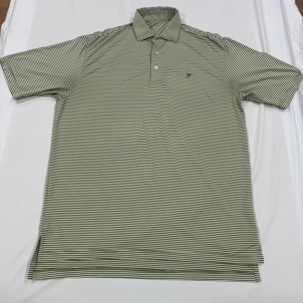 Turtleson Shirt Men M Green White Striped Polyester Polo Short Sleeve Acorn Logo